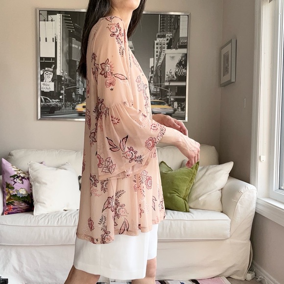 NWT Love and Legend nude mesh top with floral print and bell sleeves. - Picture 4 of 14